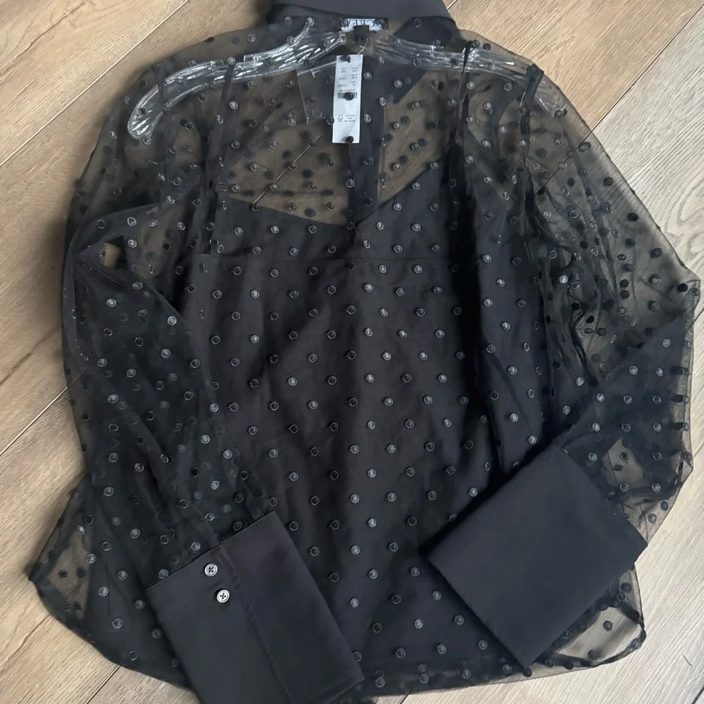 NWT black sheer J.Crew blouse with crepe under Cami cuffed sleeves - Picture 6 of 7